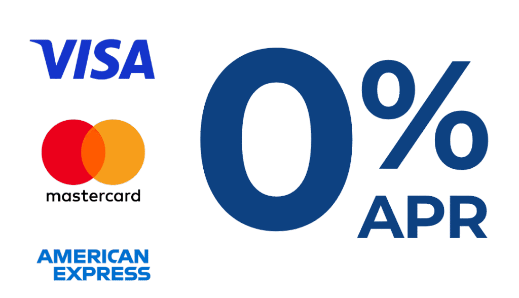 Flexible HVAC financing options in Chicago featuring 0 APR for 18 to 24 months and acceptance of all major credit cards including Visa, Mastercard, and American Express