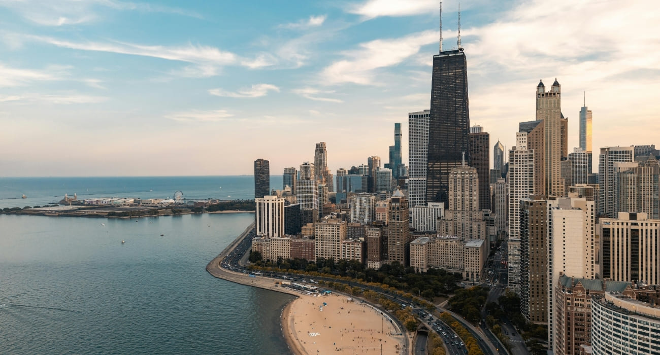 Panoramic view of the Chicago skyline and Lake Michigan, representing SD Tech's local service area